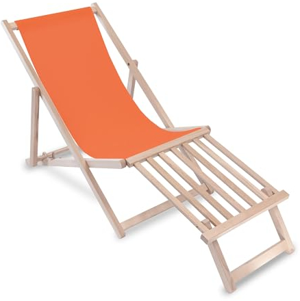 DreamRoots Liegestuhl klappbar Holz mit fußteil bis zu 130 kg belastbar, 3-Fach verstellbare Rückenlehne, waschbarer Polyesterbezug