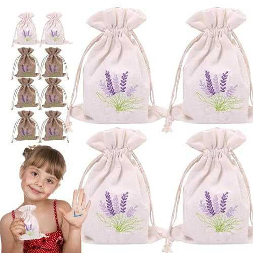 Sacchetti vuoti,Sacchetti vuoti | Sacchetti vuoti in tessuto lavanda con cordino di serraggio, 12 pezzi | Supporto per sacchetti di lavanda in lino morbido, sacchetto di imballaggio deodorante per