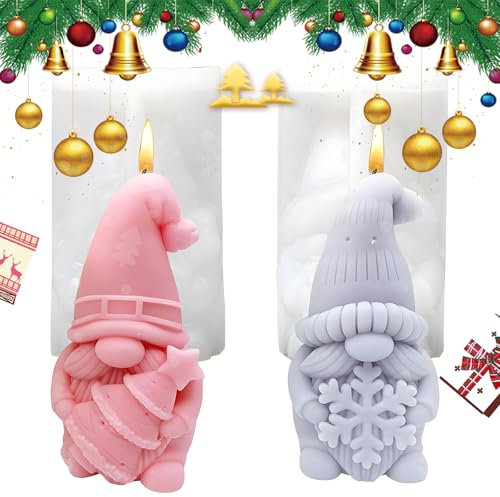 Gotyou2 StüCk GießForm Weihnachten Wichtel,Silikon Gießform,3Dsilikonformen GießFormen,Kerzenformen Zum GießEn,Weihnachten Kerzenformen Zum GießEn, Silikonform Weihnachten,verwendet für Weihnachtsdeko