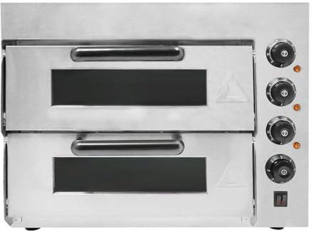 ACROSSPART Horno eléctrico para pizza de acero inoxidable, 3000 W, doble horno con temporizador hasta 60 minutos, temperatura hasta 350 °C
