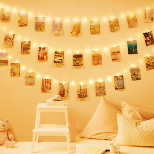 litogo 100 LED Photo Clip String Lights, 10M Battery Powered Fairy Lights | with Timer & 60 Clips Hanging Photos, Mini Silver Wire Polaroid Peg Lights for Birthday Party Picture Card Decorations
