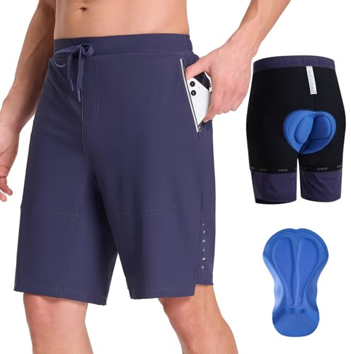 BALEAF MTB-shorts för män cykelshorts vadderade cykelshorts för män 2 i 1 3D vadderade berg utomhusshorts cykelsport 23 cm, marinblå, M