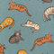 Jersey Stoff gemalte Katzen, meliert blau (Länge am Stück: ab 50cm / Breite: 150cm)