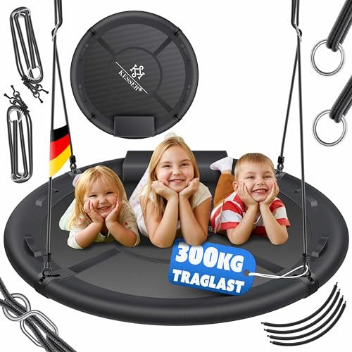 KESSER® Altalena a disco, diametro 120 cm, portata fino a 300 kg, con cuscino e 4 manici regolabili, per interni ed esterni, per bambini e adulti, colore: antracite
