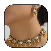 Parure de bijoux indiens Jhumkas pour femme - Boucles d'oreilles et collier - Style bohème traditionnel - Pour mariage, fête, tenue - Cadeau, Medium/Large, Métal, Pas de pierre précieuse