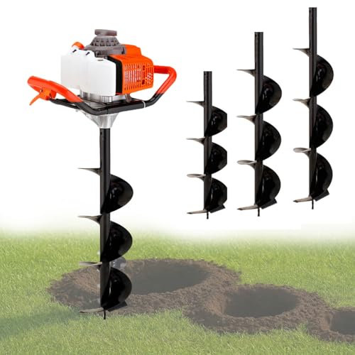 Glowdora Trivella da Giardino, Trivella Manuale per Pali di Recinzione da 6000 Giri/Min, 3 Tipi di Punte per Trivella, Trivella A Benzina per Scavo, Perforazione, Piantagione E Recinzione.,10cm（4in）