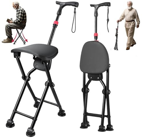 Bastoni da passeggio pieghevoli con seduta fino a 180 kg, consentono una lunga durata quando si cammina e si siede comodamente, sedile per bastone da passeggio portatile, antiscivolo, in alluminio