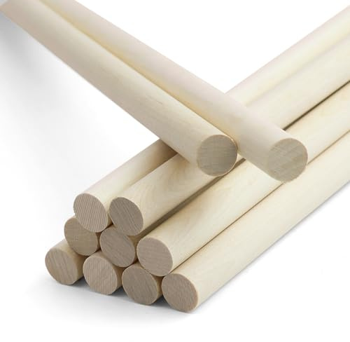 11pcs Bastoncini Di Legno Per Artigianato,tasselli Rotondi Non Finiti Per Fai Da Te,1,2 Cmx 30cm, Bastoncini in Legno Duro Non Verniciati Per Arte E Lanterne, Articoli Per Bricolage