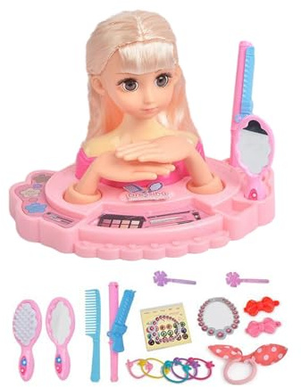 SHINROAD Girls Hair Styling Doll, Head Model Pretend Play Makeup Toy with Comb & Accessories Creative Hairdresser Training Tool for Makeup Hairstyle Practice D