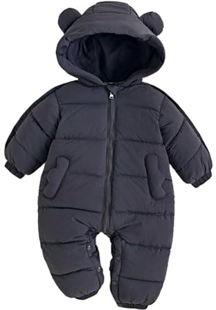 Cuwtheugwg Bébé Combinaison De Neige avec Gants,Hiver Doudoune Manteau Barboteuses À Capuche Polaire Bebe Fourrure Enfant Manche Longue Nouveau-Né Oreille Tricoté