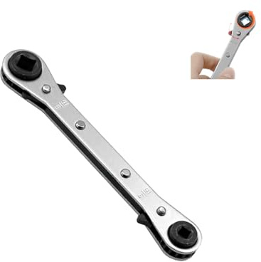 Ratchet Spanner, HVAC Tools, Quad Spanner, Refrigeration Tools, HVAC Service WrenchTools, AirRatchet, Air Valve Wrench, Refrigeration Ratchet Wrenches Flat Silver (1PC)