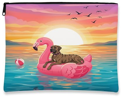Funny Great Dane Dog Makeup Bag, Flamingos Lifebuoys Sea Cosmetic Travel Pouch for Women, Portable Small Canvas Zipper Organizer, Pet Toiletry Bag 7x9 Inch