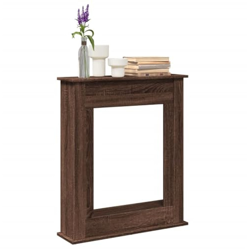 LoogCape Kaminkant, brun, eklook, 75 x 20 x 87,5 cm, trämaterial, dekorativ kaminskena för elektrisk kamin med väggfäste och förvaringsyta för dekorativ