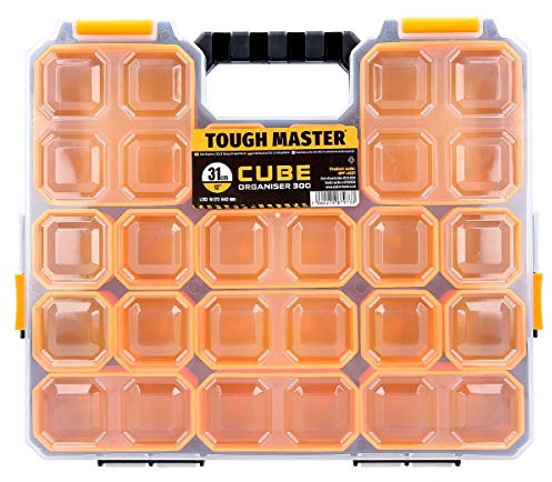 Tool Box Tool Organiser 9 Storage Compartments Plastic Carry Case Different Sizes Transparent Lid 2 Sliding Side Locks Lightweight With Ergonomic Handle TOUGH MASTER