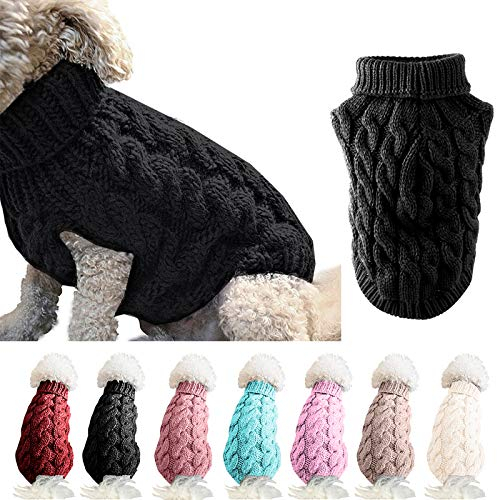 FAMKIT Hundepullover, Rollkragenpullover, modisch, warm, für den Außenbereich, nur für kleine oder mittelgroße Hunde, Größe L, Schwarz