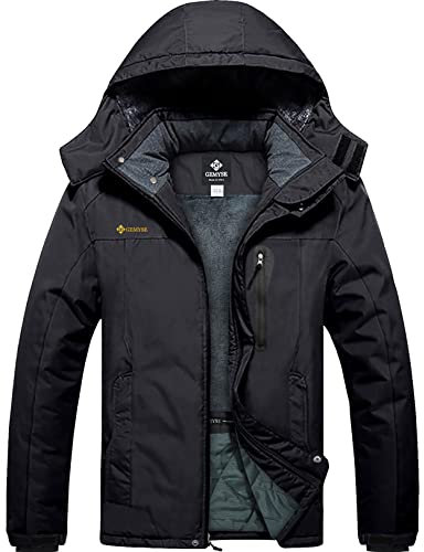 GEMYSE Herren Outdoor-Skijacke Wasserdicht Winddicht Winterjacke Fleece mit Kapuze für den Berg (Schwarz02,M)