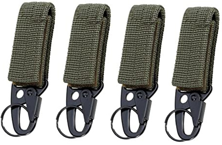 BuxiuGK 4 Piezas Mosquetón Táctico Nylon Paracord Llaveros Táctico Hebilla con Gancho de Metal Ferroso y Hebilla de Junta tórica para Correa Molle para Acampar Senderismo Exteriores
