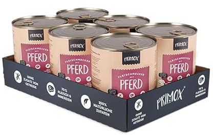 PRIMOX® Fleischmecker Hunde-Nassfutter | Getreidefrei | 70% Fleisch & Innereien | Made in Germany & 100% Natürlich | Omega-3 für Haut & Fell | Gluten- & Laktosefrei (Pferd, 6x800 g)