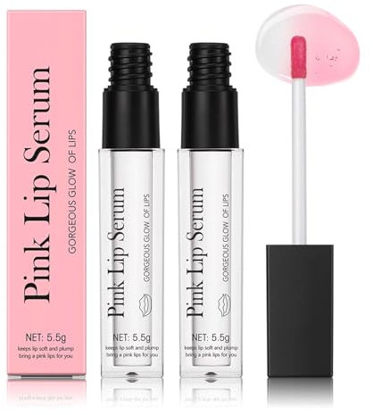 Magischer Farbwechsel Lipgloss, 2 PCS Pink Lip Serum, Color Changing Lip Plumper, Hydrating Pink Lip Oil, Lippenserum Lip Tint für Lippenpflege, Rosa Essence, Lang Anhaltender Feuchtigkeit, Repair