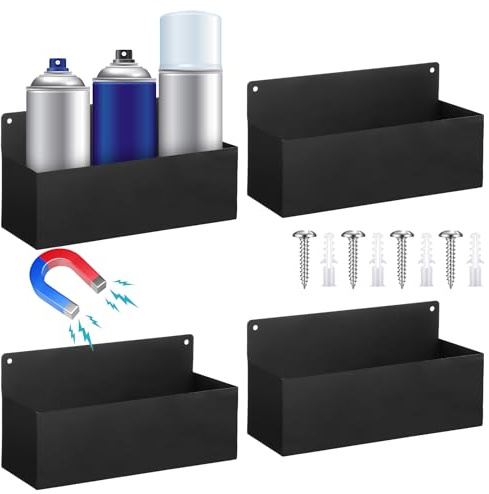 Gisafai 4 Pcs Magnetic Aerosol Spray Can Holder Heavy Duty Magnet Toolbox Bottle Holder Easy Install Organizer Wall Mounted Spray Bottle Rack for Garage Home Workspace(8.27 Inches,Black)