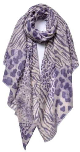 STAR FASHION Girls Scarves & Wraps Silver Foil Small Zebra Print Soft Touch Scarf for Womens Trendy Italian-Made Scarf Stole Neckerchief for Autumn Summer and Winter Purple