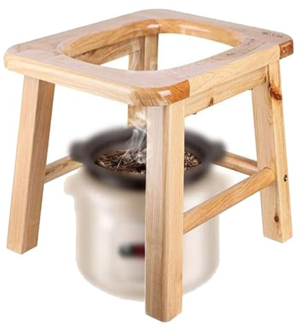 AMGBYMGB Ångsits i trä med fyra ben, tredimensionell toalett, Yoni ångstol, sängbord kommodsstol, badrum halkfri duschstol, ångstol V ånga vid Hom Eattachment 40 cm H (ingen ångare)