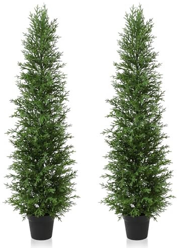 Kazeila 150cm Artificial Plants Outdoor Artificial Cypress Tree,UV Resistant Rated Fake Conifers Trees for Home Garden Front Porch Decor(2Pack)