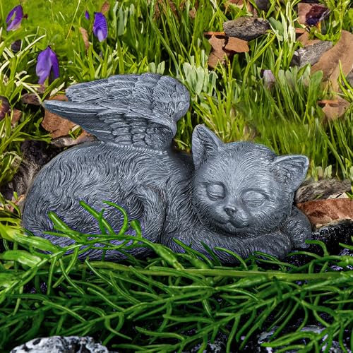 DiDiBirDi Pierre commémorative pour chat - Statue d'ange pour chat - Statue d'ange endormi en résine - Cadeau pour la perte de chat