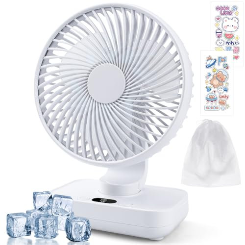 IGUGI Ventilador de Mesa USB,Ventilador Portatil,USB Silencioso Mini Ventiladores Recargable,Pantalla LED,4 Velocidades,Oscilante,Aplicable a Oficina,Dormitorio,Camping,Dormitorio,Blanco