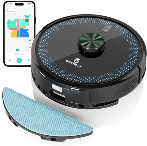 OKAYBOT V1 Staubsauger Roboter mit Wischfunktion 2 in 1, 4000Pa Staubsauger Roboter mit LiDAR Navigation, Roboterstaubsauger mit APP Steuerung, Ideal für Tierhaare, Teppiche, Hartböden