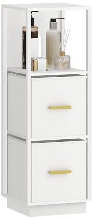 Hzuaneri Mobili a Colonna Bagno, mobiletto bagno salvaspazio, con 2 Cassettie e 1 Ripiani Aperti, per Sala da Pranzo, Salotto, Soggiorno, Cucina, 30 x 30 x 89,6 cm, Bianco BC17203W