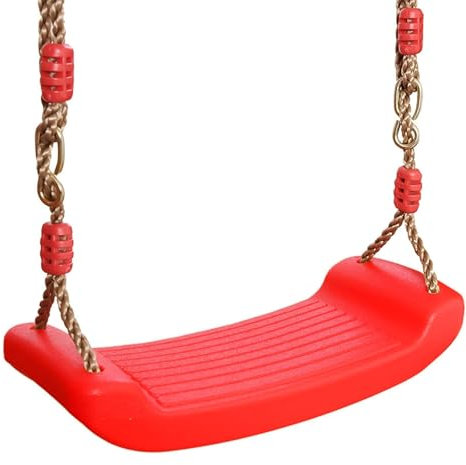 Favuit Kids Swing Seat, Tree Swing Seat Heavy-Duty Plastic Weather-Resistant Child Garden Swing Chair with Adjustable Rope for Outdoor Indoor Playsets Climbing Frames (Red)