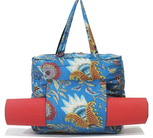 INDIAN CRAFT CASTLE Tote Bag with Yoga Mat Carrier Pocket Carryall Shoulder Bag for Office, Workout, Pilates, Travel, Beach and Gym