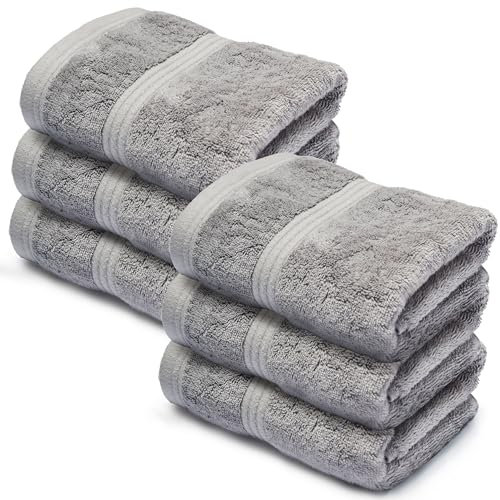 Makooz Luxurious Bamboo Face Flannels Pack of 6-700 GSM Thick Bamboo Face Cloth Towel Set 33x33cm - Silky Soft, Absorbent, Quick Dry Wash Cloth - Bath Flannel for Bathroom, Home, Hotel & Spa - Grey