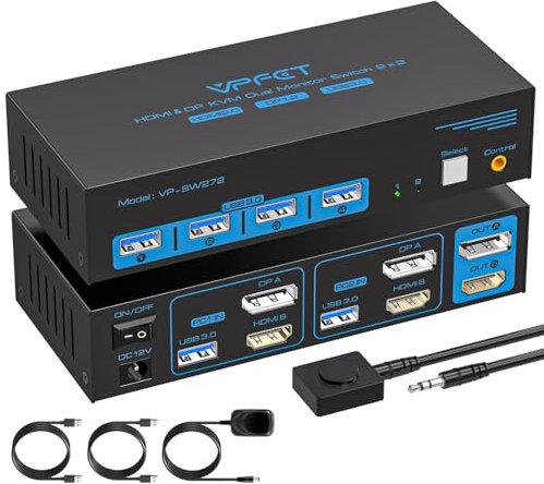 AILVLVNG 4K144Hz KVM Switch 4 PC 1 Monitor, 8K60Hz HDMI Switch KVM per 4 Computer che Condividono 1 Monitor e 4 Dispositivi USB 3.0 Come Tastiera, Mouse e Stampante, Supporta 2 Metodi di Commutazione