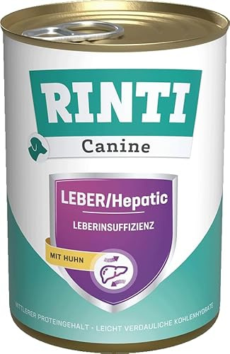 RINTI – Canine Leber/Hepatic | Diät Nassfutter für ausgewachsene Hunde zur Unterstützung der Leberfunktion. Alleinfutter in der Dose mit leicht verdaulichem Eiweiß | 12x400g Huhn