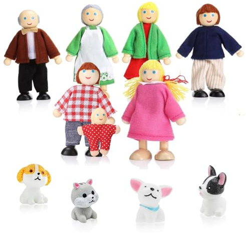Yadiraom Figuras de casa de muñecas de la Familia, 7 Unidades, con 4 Perros, muñecas para Familia, Accesorios únicos para Juegos de fantasía, Accesorios de Regalo
