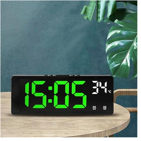 DKJAHSEK Voice Control Digital Alarm Clock Temperature Dual Snooze Desktop Table Night Mode 12/24H Watch(BW)