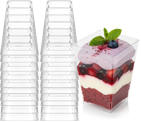 Home Markt24 dessertkoppar 160 ml set om 20 – återanvändbar transparent plastmugg för mousse, pudding, tiramisu, fruktsallad – fyrkantiga dessertglas för fest, bröllop, catering