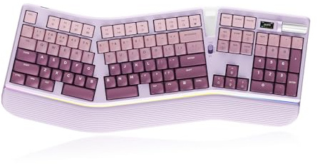 TISHLED Tastiera meccanica ergonomica con schermo intelligente e rullo del volume, wireless 2.4G/Bluetooth/USB-C cablata, interruttore a basso profilo a 106 tasti sostituibile a caldo retroilluminato