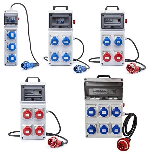 ROSI - Quadro Elettrico Industriale ASC a 16A 18kW Monofase 220V 3 Poli da Distribuzione e Cantiere Mobile IP67 - Spina Ind. 3P+N+T 32A con 6 Prese Ind. 2P+T 16A + Fungo di Emergenza Certificato Italy