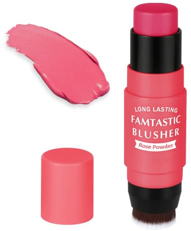 BUTBU Colorete en Barra, Rosa Colorete en Barra Multiusos Larga Duración, 3 en 1 Colore-te en Stick con Doble Extremo, para Ojos, Mejillas y Labios, Textura Cremosa y Acabado Luminoso, Vegan, Tono 02