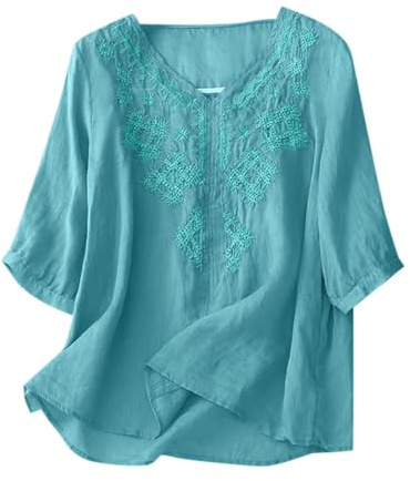 Générique Chemise Femme Chemisier Chic Élégant Produit catégorie Women Shirts - T-Shirt décolleté en V brodé pour Femme Manches Courtes Douceur et Respirant Confort Quotidien