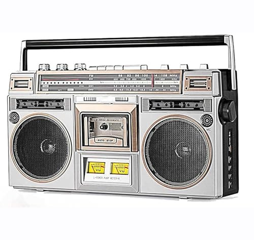 Boombox Bluetooth, radio AM/FM retro de los años 80 con altavoces estéreo integrados, soporta entrada SD/USB, ideal para familias, escuelas y tiendas