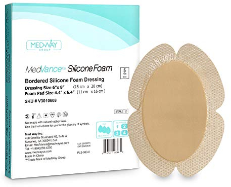 MedVanceTM Silikon - Silikonkleber Schaumstoffverband, Rücken/Schulter/Oberschenkel/Bauch, 15 cm x 20 cm (11 cm x 16 cm Auflage), Packung mit 5 Verbänden