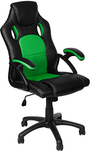 Panorama24 Gamer Stuhl Gaming Schreibtischstuhl Chefsessel Bürostuhl Ergonomisch, Grün, 9 Farbvarianten, gepolsterte Armlehnen, Wippmechanik, belastbar bis 150 kg, Lift TÜV geprüft