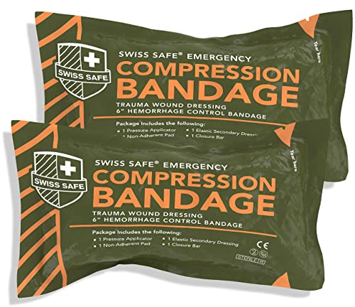 Swiss Safe 6 Inch Israeli Bandages Trauma Kit - Sterile Elastic Compression Bandage - Emergency Military IFAK - 6 inch, 2-Pack