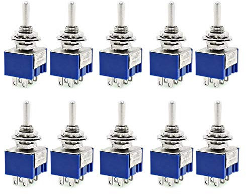 BE-TOOL 10PCS Mini Latching Toggle Switch DPDT 2 Positions ON-ON AC 6A/125V 6 Pin New(Bule)