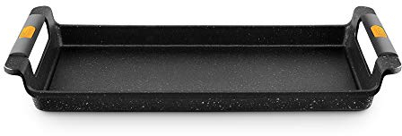 CASTEY - Bandeja de Vitro-Gas Vulcano, 50 cm, Modelo 1-P50Y, Asador Antiadherente, Multicolor, con Asas Fijas, Mejor Manejo y Mayor Comodidad, Compatible con Todas las Cocinas Menos Inducción