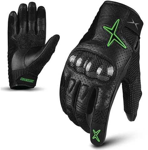 RideMaxx Leather Motorbike Gloves Mens Summer Motorcycle Gloves Racing Gloves leather Gloves ATV Riding Gloves Black Gloves (M, Racing Green)